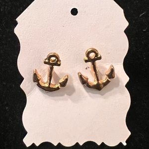 Gold Plated Anchor Earrings for Pierced Ears